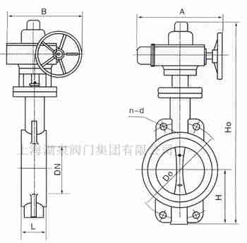 對夾式電動(dòng)蝶閥外形尺寸，安裝圖